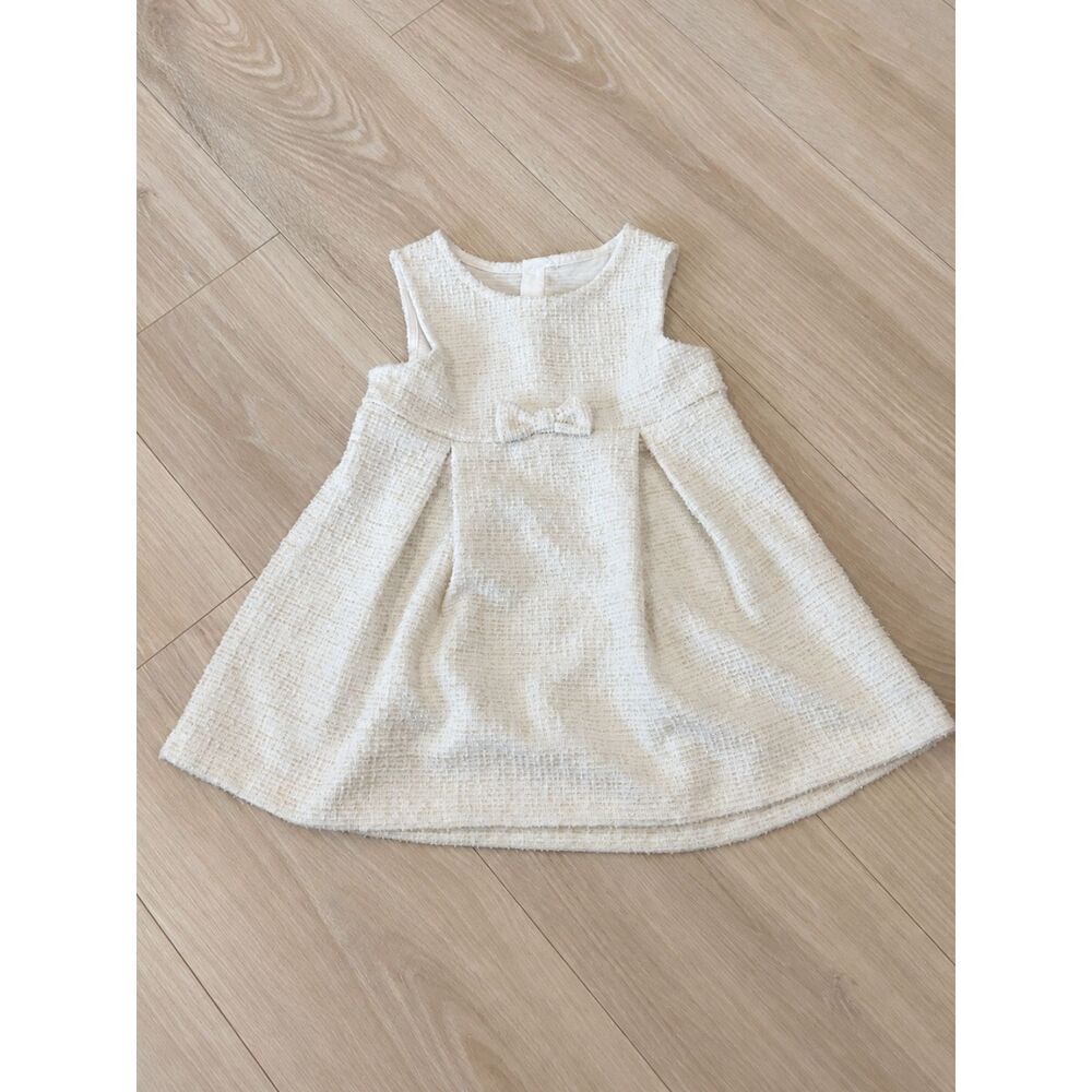 Max Baby Girl White Gold Textured Bow Dress 12–18 Months